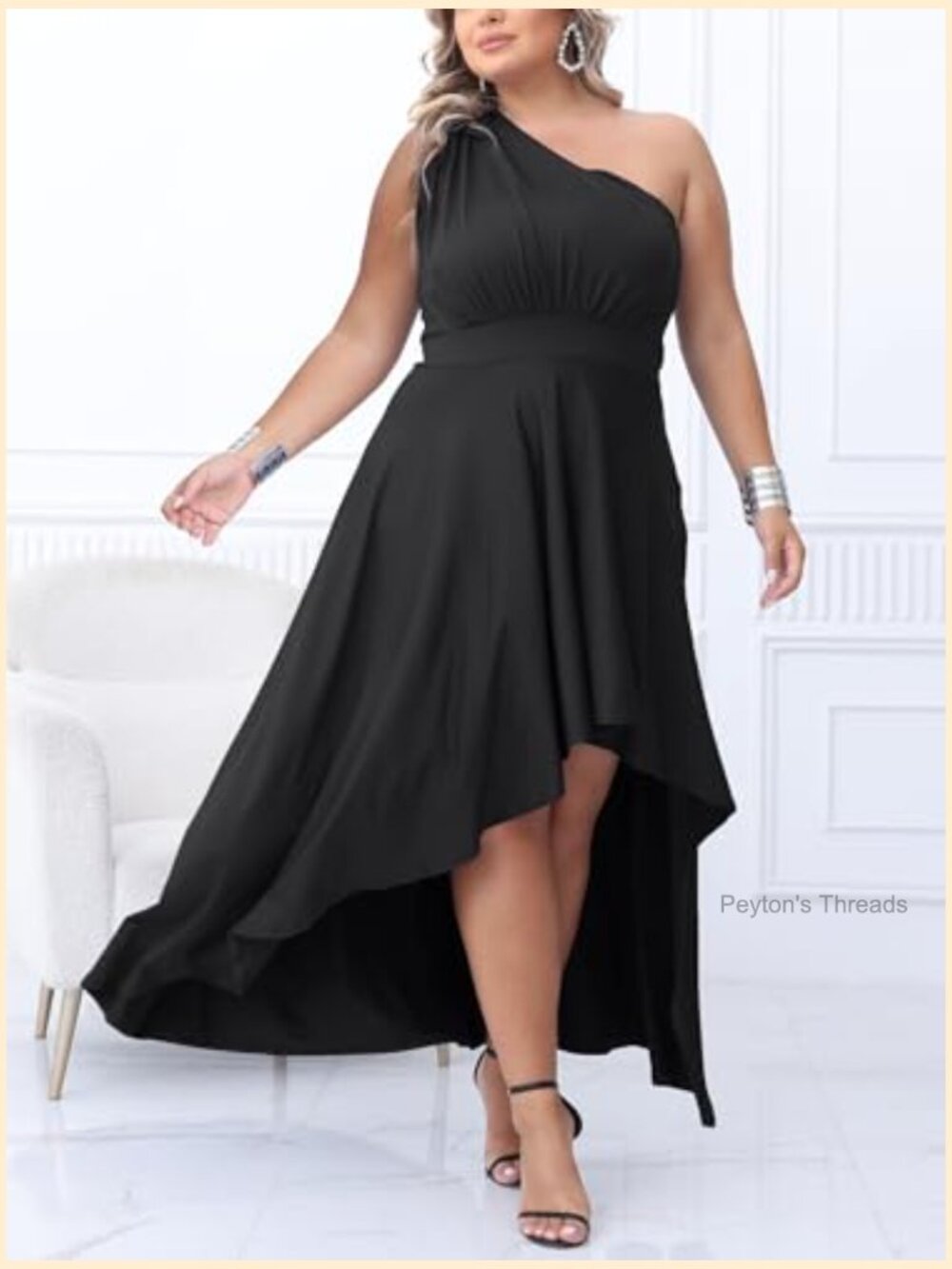 Plus Size One Shoulder Maxi Dress High Low Flowy Cocktail - Picture 3 of 7